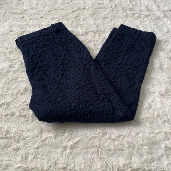NWT J. Crew Women's Size 2 Blue Pinwheel Eyelet Cafe Capri Crop Ankle Pants - Picture 1 of 6